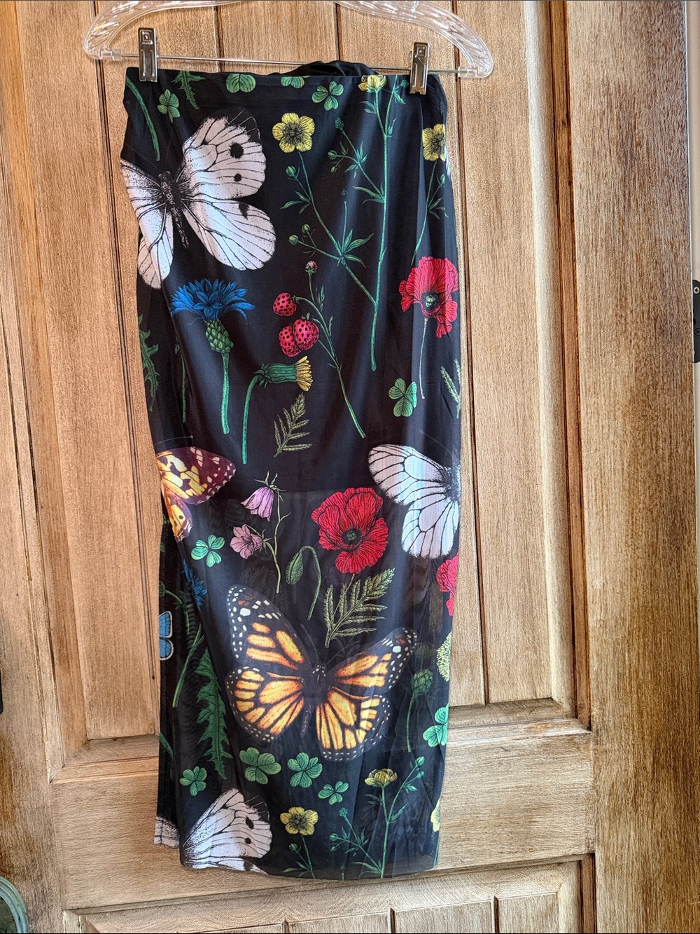 Dressed in LALA Black Midi Skirt with Multicolor Butterfly & Floral Print - Picture 5 of 7